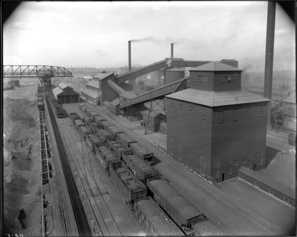 Coke Ovens. Coal Handling Dept.-Gen. View of Bldgs. Looking West from #1 Coal Bin