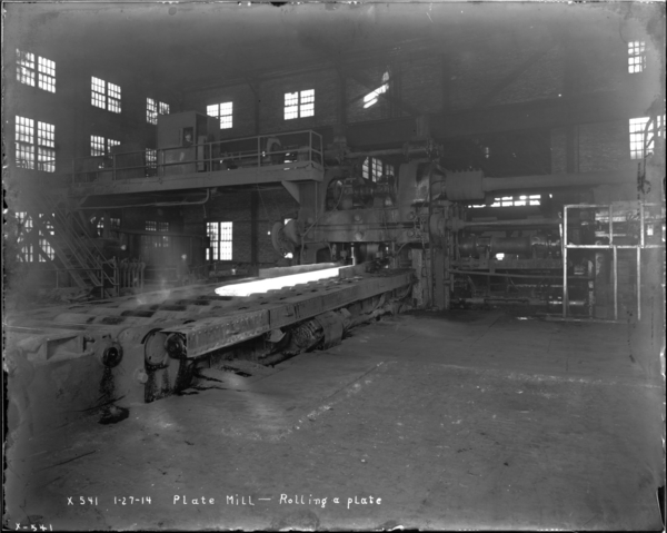 Plate Mill. Rolling a Plate, View Looking N.E.