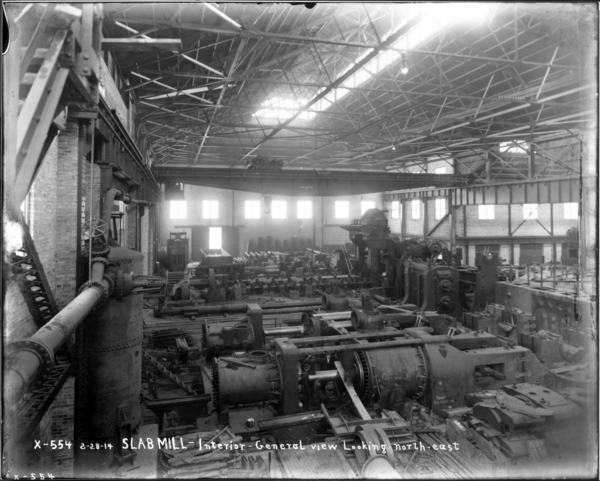 Slab Mill. Gen. View of Interior of Mill Looking N.E. from Crane in S.W. Corner of Engine Room