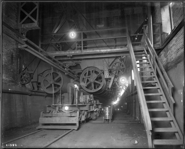 Blast Furnaces, Looking N. Interior of Stock House Scale Car at End of Pockets
