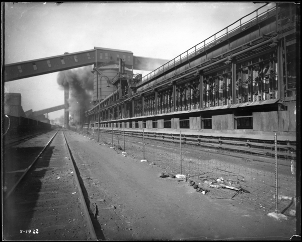 Coke Plant, Looking N.W. at Coke Being Pushed from #6 Battery